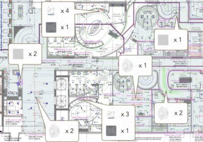 Layout plan of complex lighting control system with visual material breakdown for each area